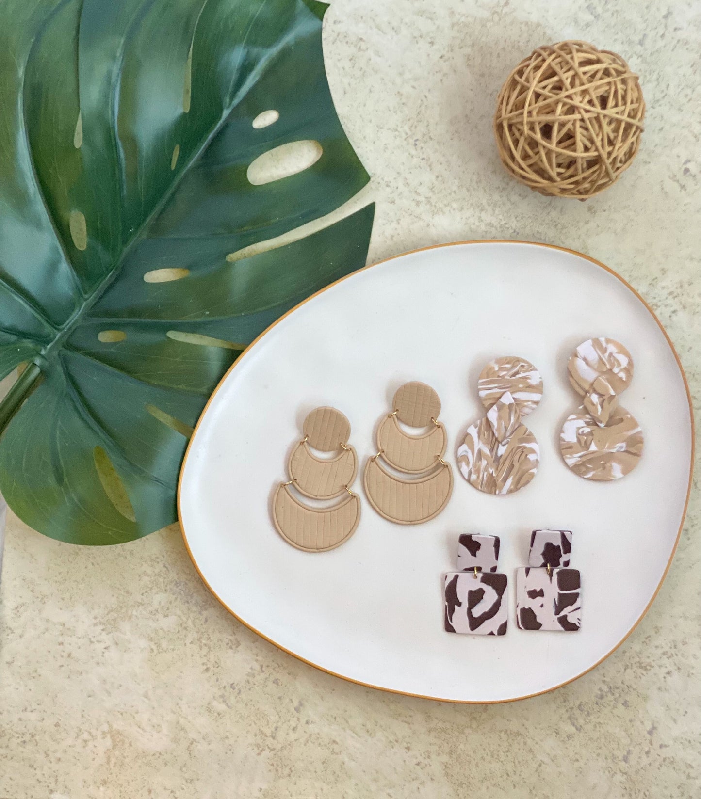 Akilah (Latte) Polymer Clay Earring |Trendy Earring | Statement Earring| Lightweight