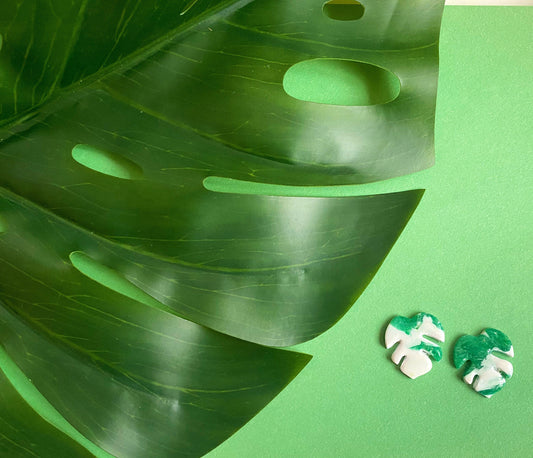Monstera Stud Polymer Clay Earring |Trendy Earring | Statement Earring| Lightweight