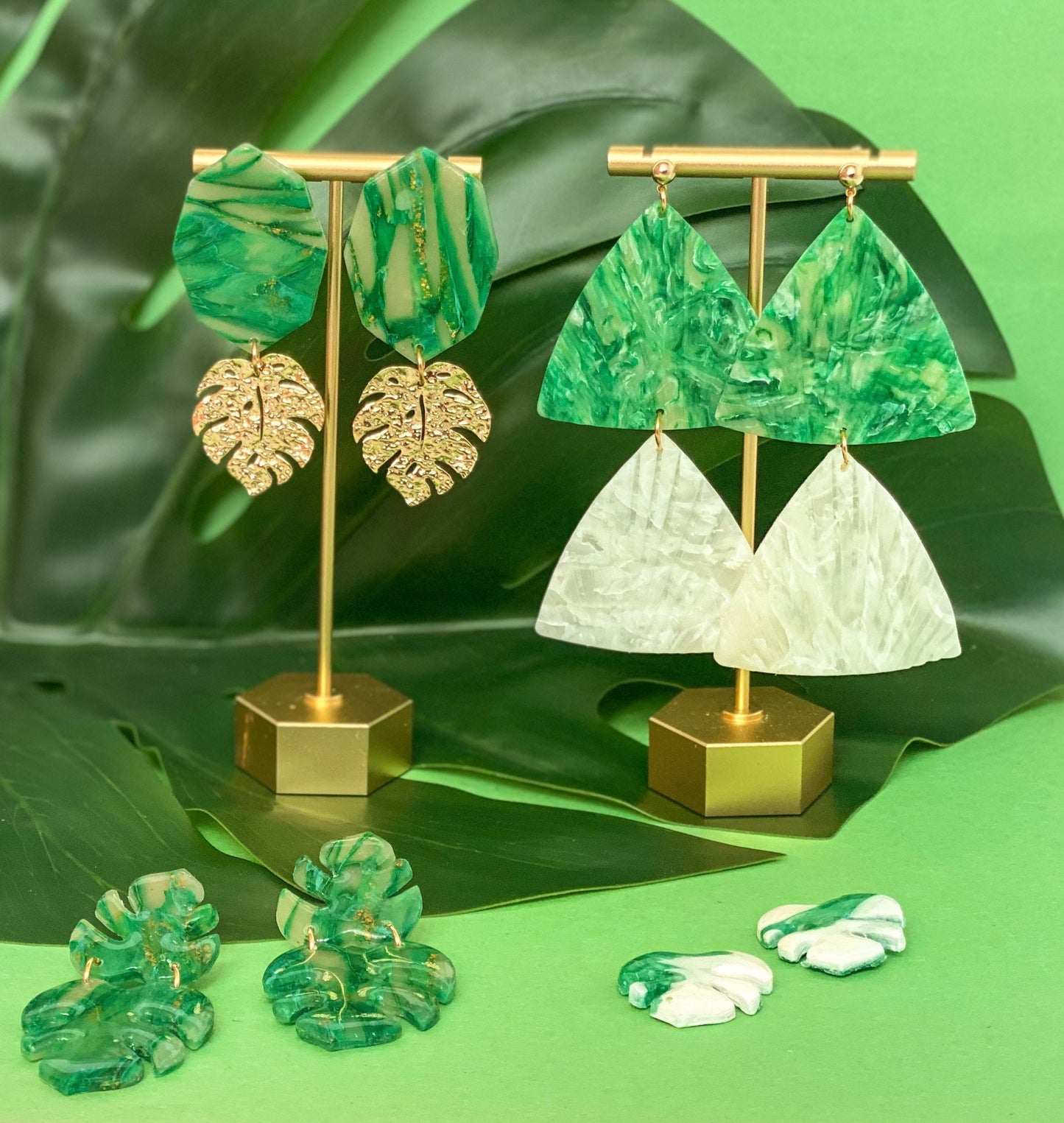 Monstera Stud Polymer Clay Earring |Trendy Earring | Statement Earring| Lightweight