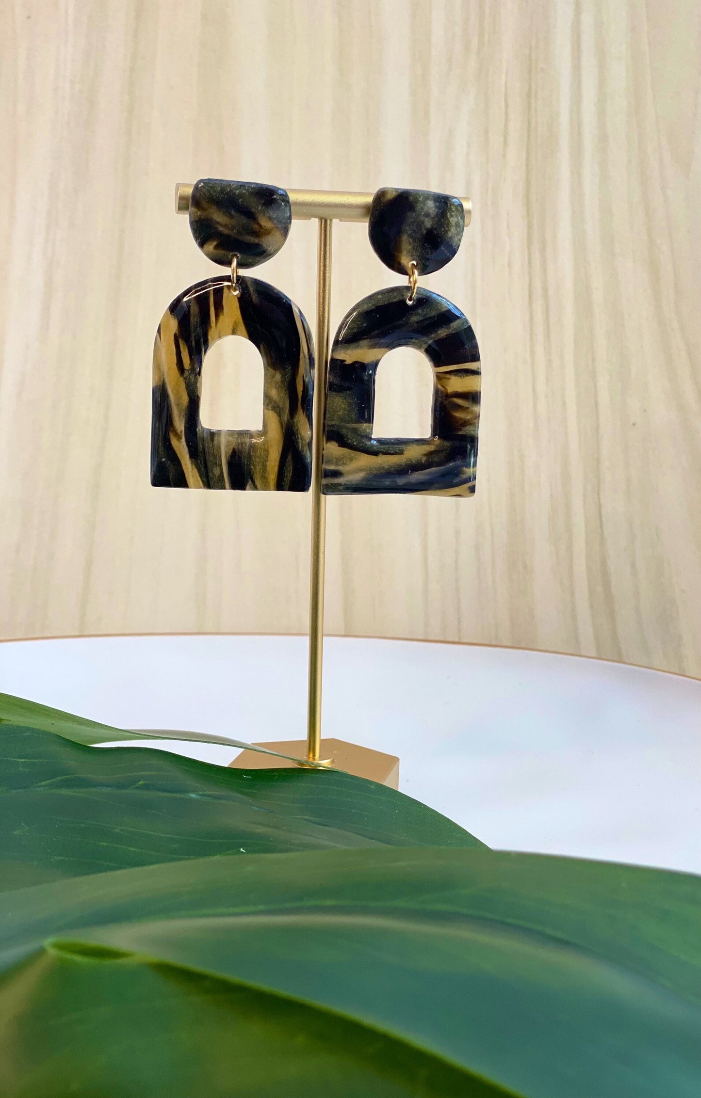 Faux Tortoise Arch Polymer Clay Earring |Trendy Earring | Statement Earring| Lightweight